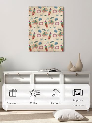NuYeBiofx Summer Surfboard Coconut Tree Canvas Wall Art Prints,48"x32" Framed Picture Artwork Coastal Vintage Plants Printed Canvas Oil Painting for Living Room Bedroom Office,Ready to Hang