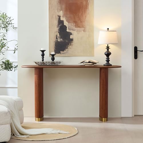 59.06" Narrow Console Table for Living Room with Unique Stainless Steel Legs Design,Modern Design MDF Entryway Entrance Sofa Table for Hallway,Apartment,Brown