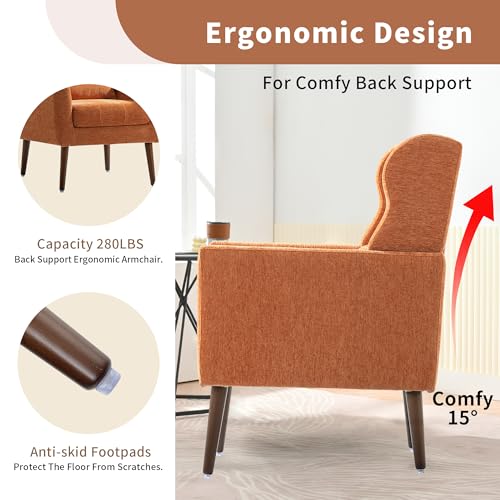 Modern Accent Chair, Upholstered Arm Chair with Waist Pillow, Single Sofa Chair for Living Room Bedroom Small Spaces (Orange)