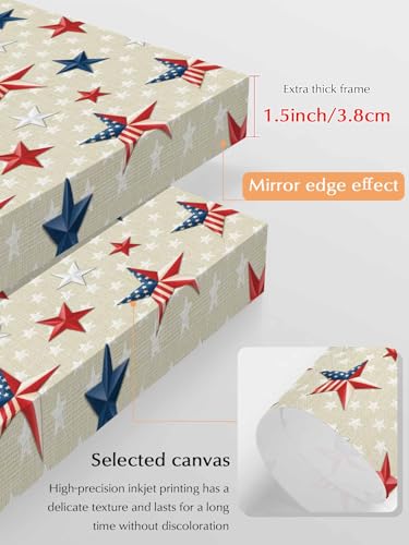 NuYeBiofx Independence Day USA Flag Star Canvas Wall Art Prints,48"x32" Framed Picture Artwork July 4th Stars Linen Texture Printed Canvas Oil Painting for Living Room Bedroom Office,Ready to Hang