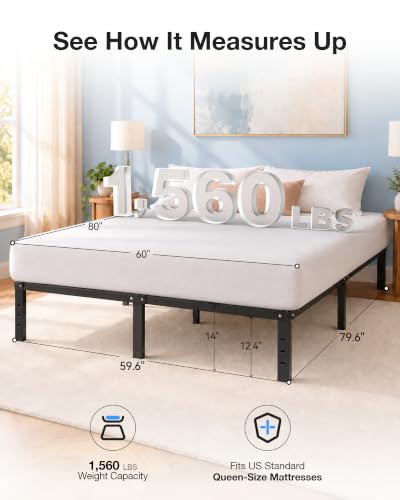14 in Queen Bed Frame, Metal Platform Bed 15-Minute Solo Setup, view 7