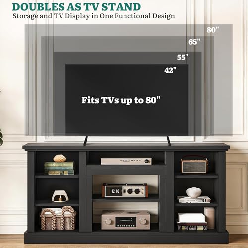 70" Farmhouse TV Stand for 75/80" TVs, Adjustable, Ink Black, view 7