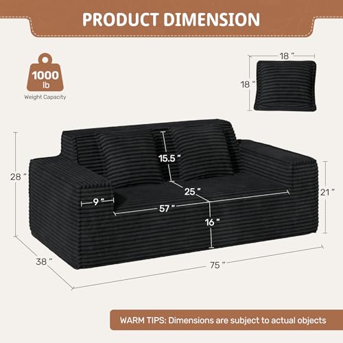 75'' Cloud Loveseat Sofa, No Assembly Required Comfy Deep Seat Couches 1 pcs for Living Room, Bedroom, Apartment