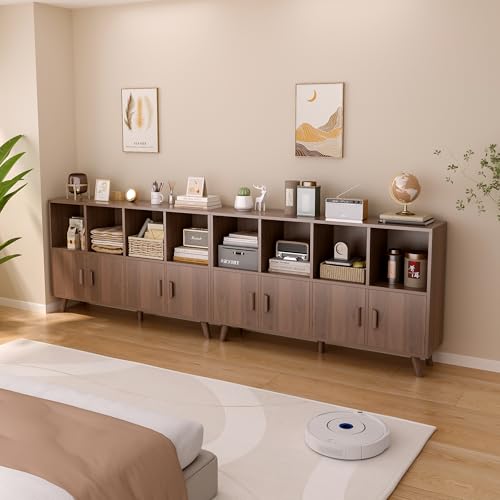 8-Cube Bookcase with Doors, 2-Tier Low Storage Cabient, Walnut, view 8