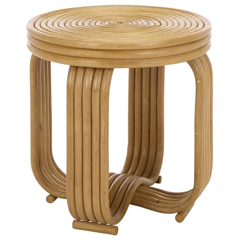 SAFAVIEH Furniture - Asleesh Round Accent Table - Natural Rattan - Fully Assembled - Ideal for Living Room, Bedroom, 16.5" W x 16.5" D x 17.7" H (ACC9901A)