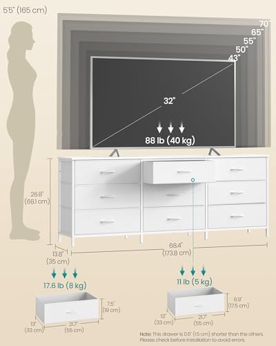 SONGMICS Dresser with 9 Fabric Drawers, TV Stand for TVs Up to 70 Inches, view 7