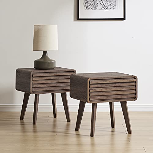 Ensley Mid Century Modern Side Table, Small Accent Tables for Living Room, Mid Century Modern Night Stand, Bedside Tables, Wood Nightstands for Bedroom (Walnut, Set of 2)