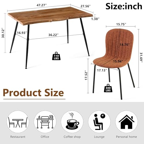 Kitchen Table and Chairs Set-5 PCS Dining Room Table Set for 4 Person, Engineered Wood Table with Irregular Tabletop, 4 Ergonomic Dining Chairs Upholstered Kitchen Chairs
