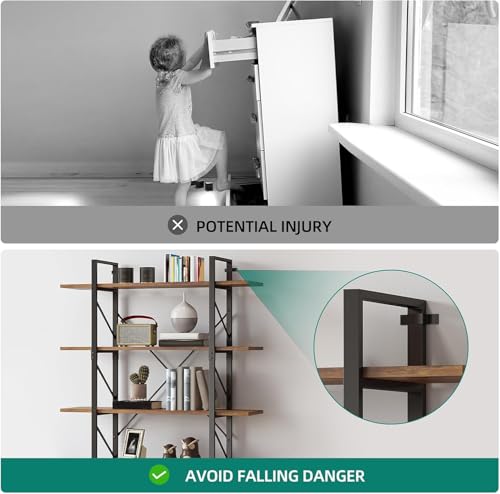 5 Tier Bookshelf | Large Bookcase Industrial Book Shelf Storage Organizer, Free Standing Storage Shelving Unit for Living Room, Bedroom,Home