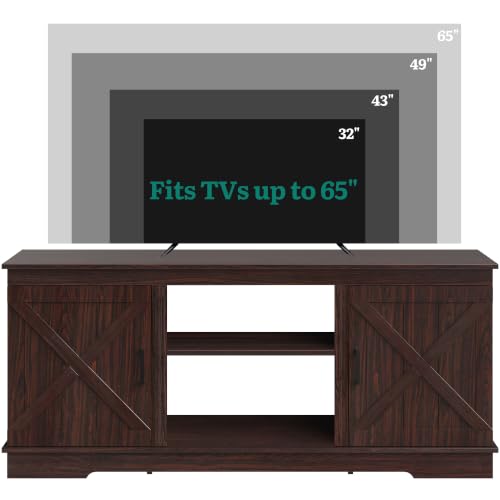 Farmhouse TV Stand for 65 Inch TV with Barn Doors, Espresso, view 8