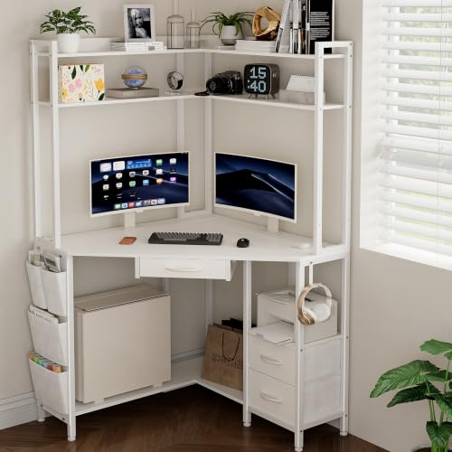 Corner Desk with Drawers Shelves, Office Desk with Hutch, view 2