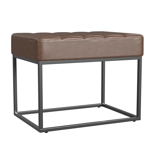 22" Theodore Channel Tufted Ottoman - Brown Faux Leather
