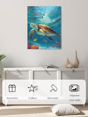 NuYeBiofx Summer Underwater Sea Turtle Canvas Wall Art Prints,40"x28" Framed Picture Artwork Coastal Ocean Creature Printed Canvas Oil Painting for Living Room Bedroom Office,Ready to Hang