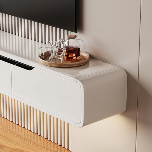 High Gloss Floating TV Stand with 3 Doors,White,47 Inch, view 7
