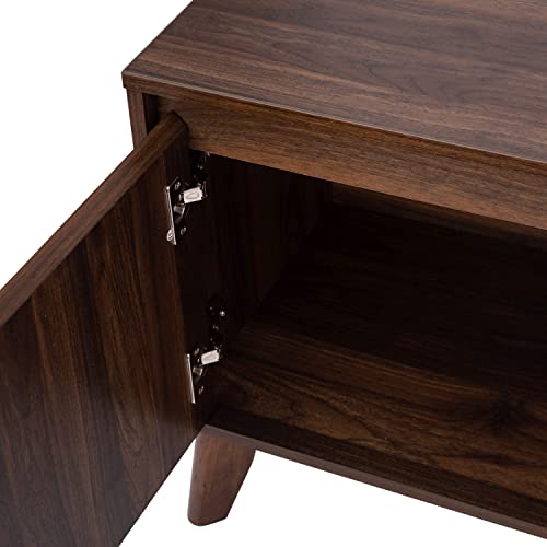 Hatfield Mid-Century Modern TV Stand For 65+ Inch TV's - Walnut Laminate Finish - 70 Inch Media Center - Adjustable Center Shelf - Soft Close Doors