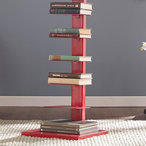 Stewartby Spine Tower Bookcase - Modern - Metal - 12 Shelves - Red - Adjustable - Space-Saving - Ideal for Home Office, Living Room, Dining Room, Bedroom (HZ9492)