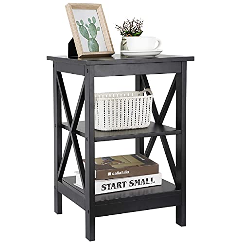 End Table 3-Tier X-Design Side Table with Storage Shelves Sofa Side Table Storage Organizer Display for Bedroom, Living Room, Office, Nursery Room, Black