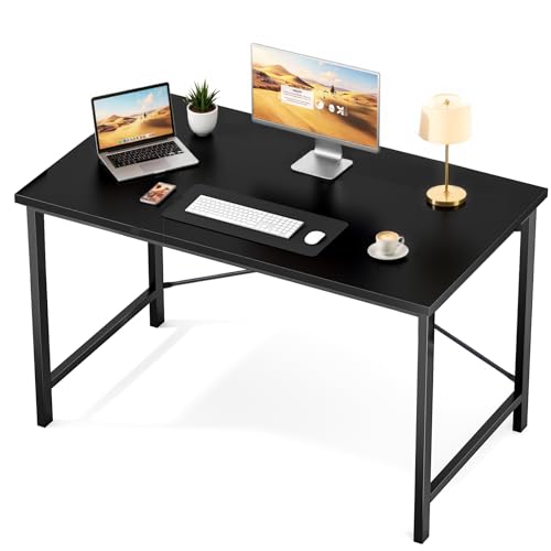 Small Computer Desk, 44" Office Writing Desk with Metal Frame & Wooden Tabletop, X-Shaped Reinforcement, Student Study Workstation for Home Bedroom, Black