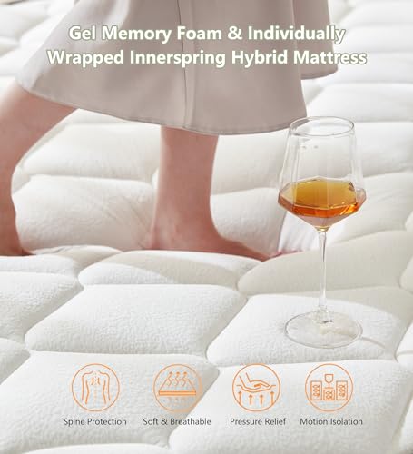 Queen Mattress,12 Inch Hybrid White Mattresses,Gel Memory Foam Spring Mattress in a Box,Medium Firm Pressure Relief