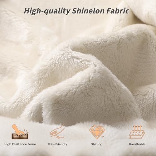 Upholstered King Bed Frame with Cloud Pad, King (U.S. Standard) | Sliding Wood Side Table, Low-Profile Platform, Easy Assembly, Off-White Sherpa