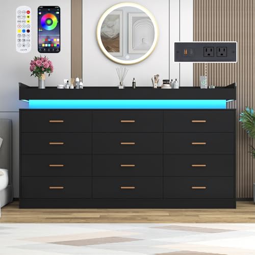 12 Drawer Dresser with LED Light and Charging Station, view 7