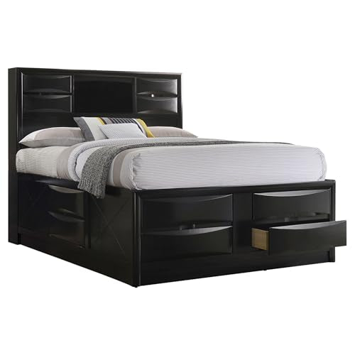 Coaster Home Furnishings Briana Transitional 5-Piece Bedroom Set California King Size Storage Bookcase Bed Frame 56-inch Headboard Black 202701KW-S5