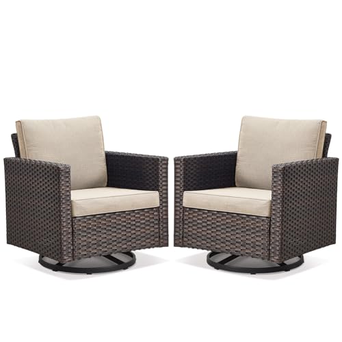 Wicker Chairs Outdoor Bistro Set Oversize Patio Swivel Rocker, Rattan Outdoor Seating Set of 2 Swivel Glider Chairs Wicker Furniture for Porch Deck Backyard with Water-Resistant
