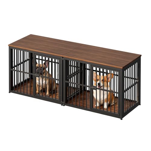 66'' Dog Crate Furniture for 2 Small to Medium Dogs, Walnut, view 8