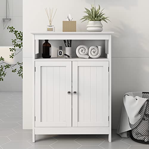Bathroom Floor Cabinet Freestanding Storage Cabinet with Adjustable Shelf and Doors for Bathroom Living Room Kitchen (Two Doors, White)