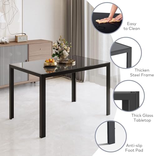 Glass Dining Table Sets for 6, 7 Piece Kitchen Table and Chairs Set for 6 Person, PU Leather Modern Dining Room Sets for Home, Kitchen, Living Room