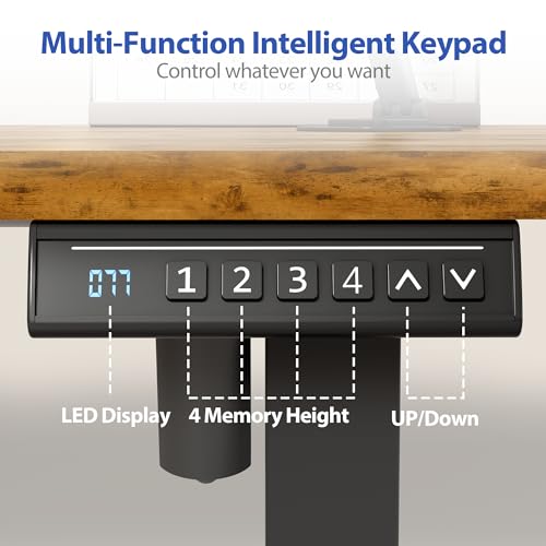 Height Adjustable Electric Standing Desk, 55 x 24 Inches Memory Home Office Sit Stand up Desk with Phone Holder and USB Charging Port, Rustic Brown
