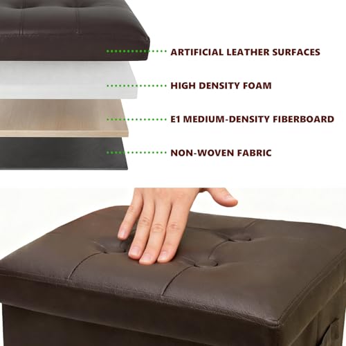 Storage Ottoman Footrest Stool Small Ottoman with Storage Foldable Ottomans Foot Rest Footstool Bench for Living Room 17x13x13inches Brown