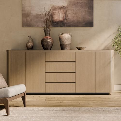 86.6-inch Solid Frame Sideboard Buffet, 4 Doors Storage Cabinet with Drawer, view 2