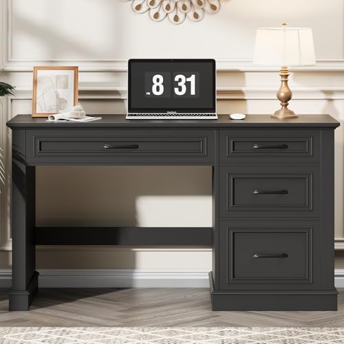 Farmhouse 47" Workstation Computer Desk with Drawers, Pure Black, view 8