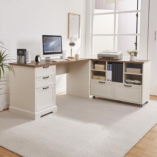 60"L-Shaped Executive Desk with 40"Adjustable File Cabinet, view 2