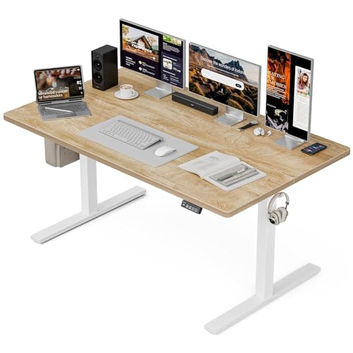 55x32 Extra-Deep Electric Standing Desk, Wide Desktop Fits 49" Ultrawide Monitor+Dual Screens, 176 lbs Capacity, 2 Memory Presets, Anti Collision, Computer Desk for Home Office & Gaming, Oak