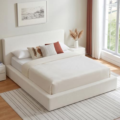 Queen Upholstered Bed Frame w/ Classic Headboard, Cloud Platform Bedframe, view 7