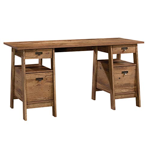 Trestle Executive Desk with Filing, Home Office Desk with Storage, Vintage Oak Finish