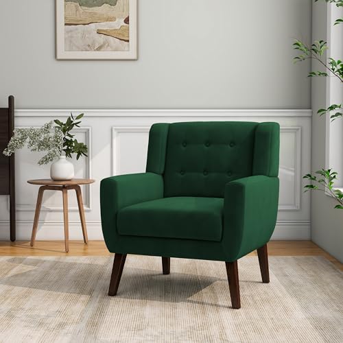 Accent Chair, Modern Velvet Arm Chair for Living Room, Bedroom, Comfy High-Resilient Sponge Reading Chair for Small Spaces (Velvet Retro Green, Set of 1
