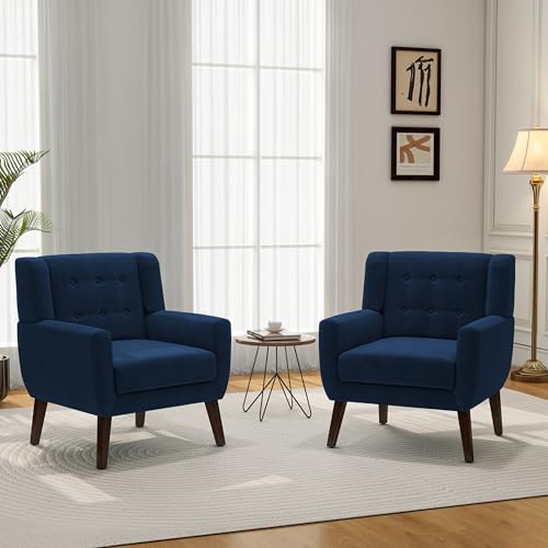 Accent Chair, Mid-Century Modern Fabric Chairs with Arms for Living Room, Comfy Upholstered Club Single Sofa Armchair for Bedroom Waiting Room with Solid Wood Frame