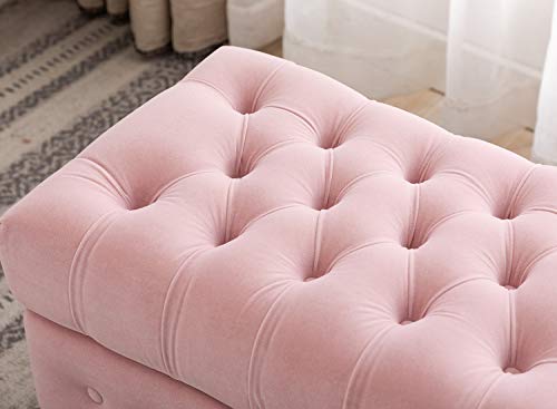 Storage Coffee Table Ottoman, Button Tufted Velvet Upholstery Footstool Bed Ottoman for Living Room, Home Office, Space-Saving Storage Toy Box Stool, Pink