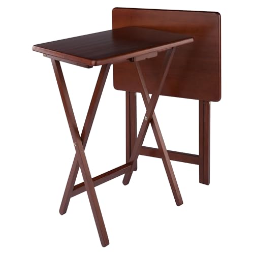 Alex Set of 2 Foldable Snack Tables in Walnut, Easy to Store Small Portable Fold Up Table Set for Kitchen, Living Room TV Dining, Crafts, Puzzles, Work from Home