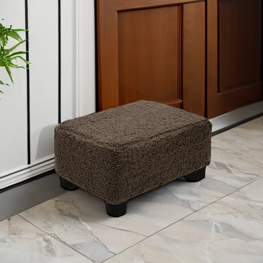 Small Foot Stool Ottoman Footstool with Legs Under Desk Footrest for Living Room Bedroom and Office, Soft Brown