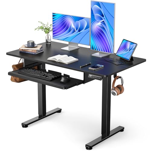 Electric Standing Desk with Full Size Keyboard Tray, Adjustable Height Sit Stand Up Desk, Home Office Desk Computer Workstation, 48x24 Inches, Black