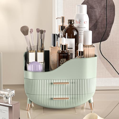 Makeup Organizer with Drawers, Green Skincare Organizer for Vanity, view 7