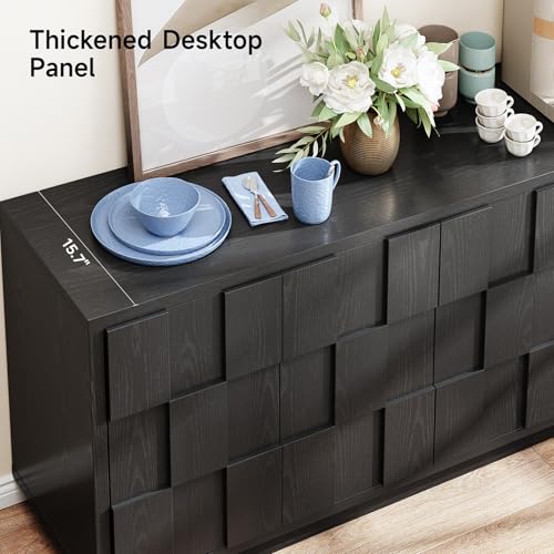 60" Sideboard Buffet Cabinet with Adjustable Shelves Storage,Black, view 7