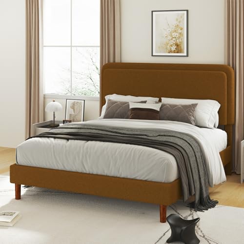Queen Size Boucle Platform Bed Frame with Adjustable Headboard, view 7