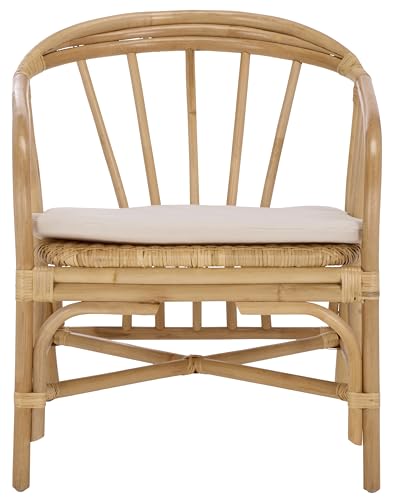 SAFAVIEH Home Collection - Billie Tropical Rattan Dining Chair, Natural & Cream Upholstered Seat, Coastal Accent Chair, Fully Assembled (SEA8041A)