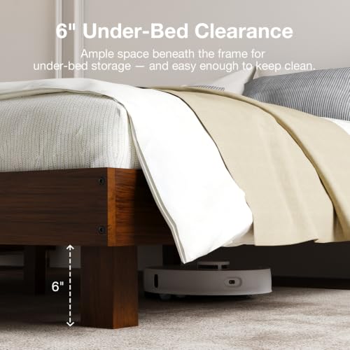 Floating Solid Wood Queen Bed Frame with Motion Sensor LED Light & Charging, view 8