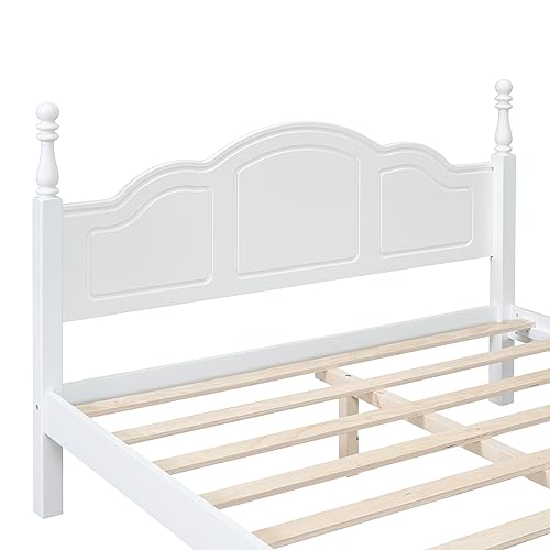 3 Pieces Bedroom Sets Queen Size Platform Bed with Headboard and Two Nightstand, Solid Wood Bedroom Furniture Sets for Boys Girls Kids Teens Adults - White